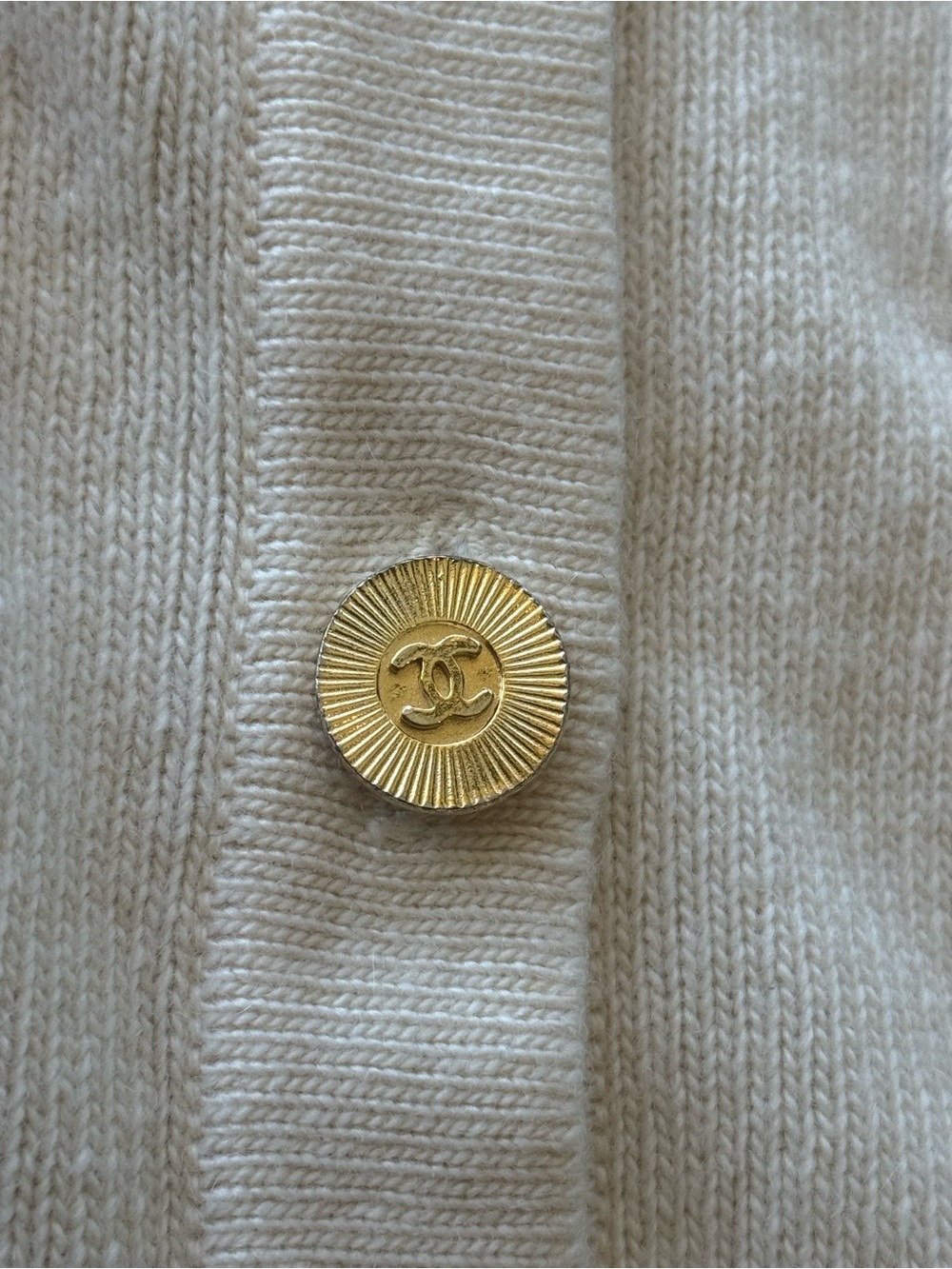 Authentic Vintage CHANEL Cream Collared Button-Front Cardigan with Gold Buttons - Picture 10 of 14